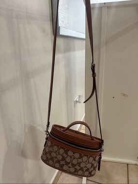 Coach Brown Signature Canvas Crossbody with Top Handle
